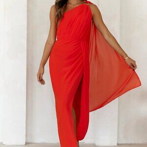 Hello Molly Set Alight One Shoulder Maxi Dress Red